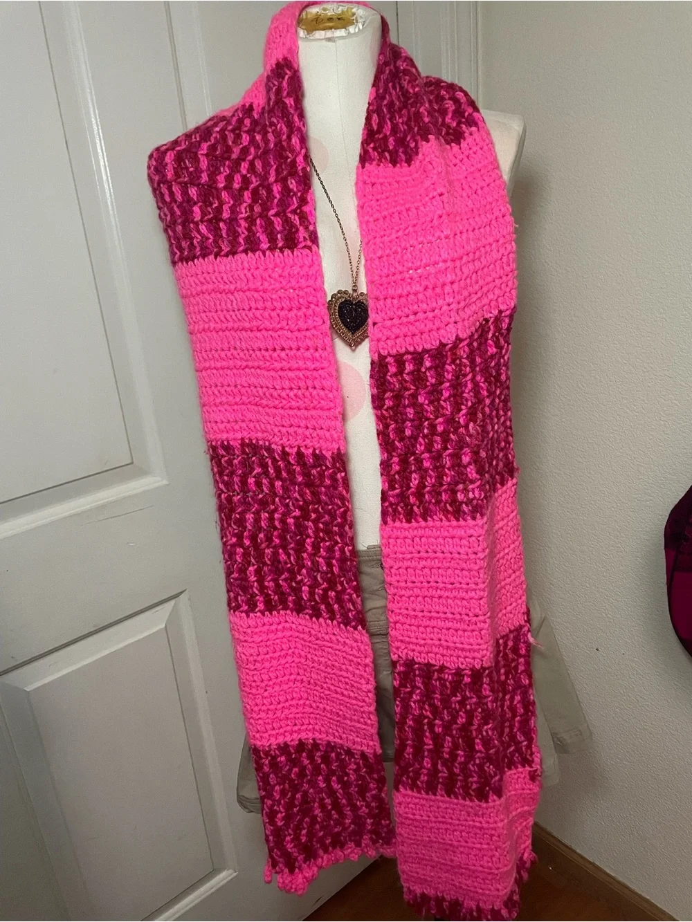 Handmade Hot Pink Knit Scarf - Women's Accessory